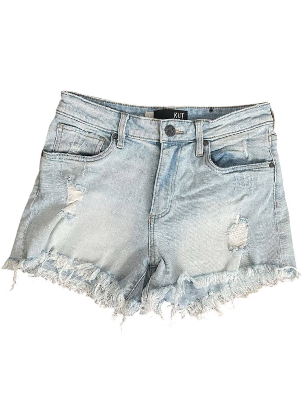 Kut From The Kloth Jane High Rise Shorts Womens 2 Blue Denim Distressed Cutoff